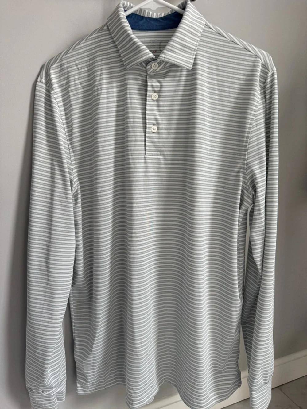 Southern Tide Men's Long-Sleeve Striped Polo - Light Gray & White - Picture 1 of 3